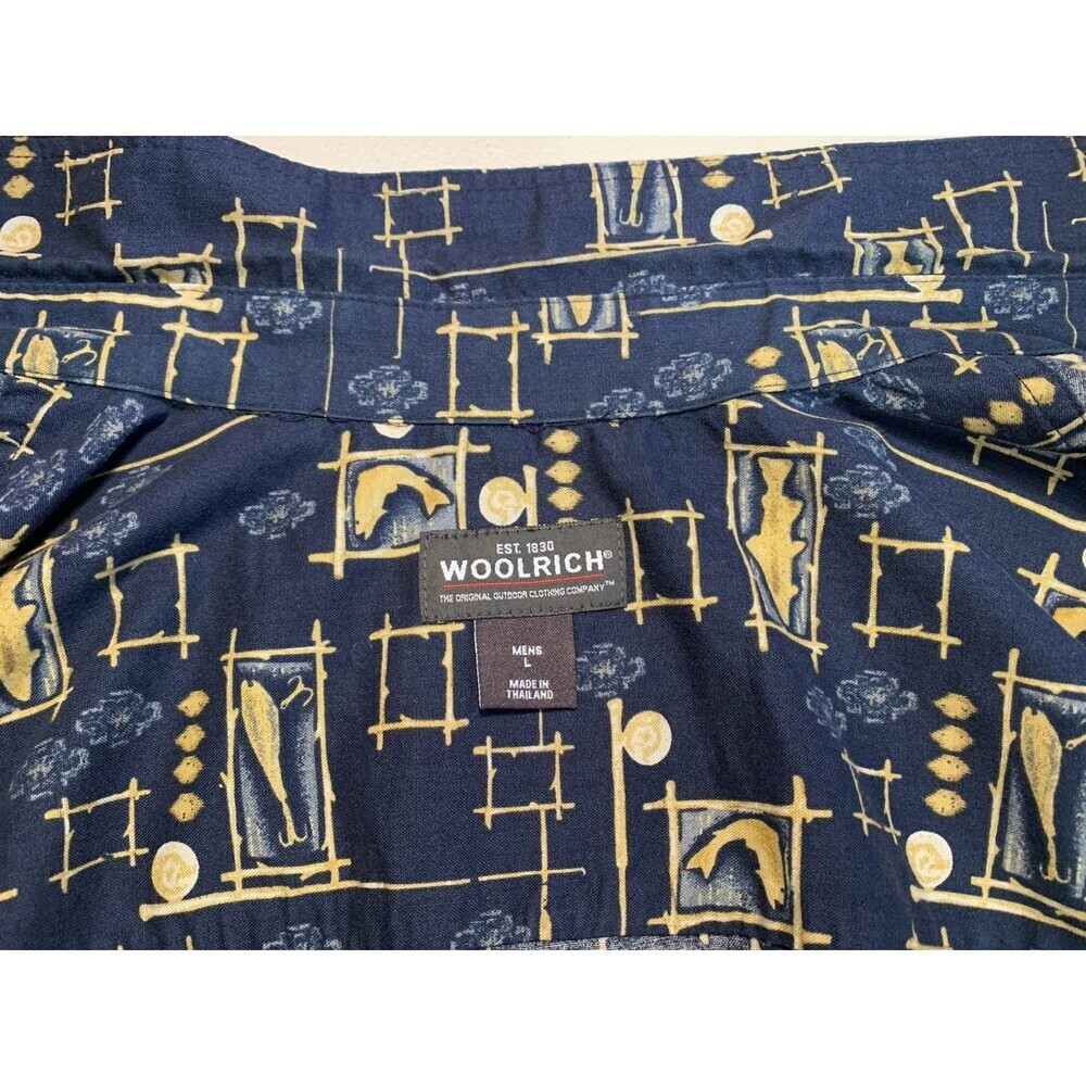Woolrich Navy Fishing Short Sleeve Shirt Mens L Button Down 100% Cotton